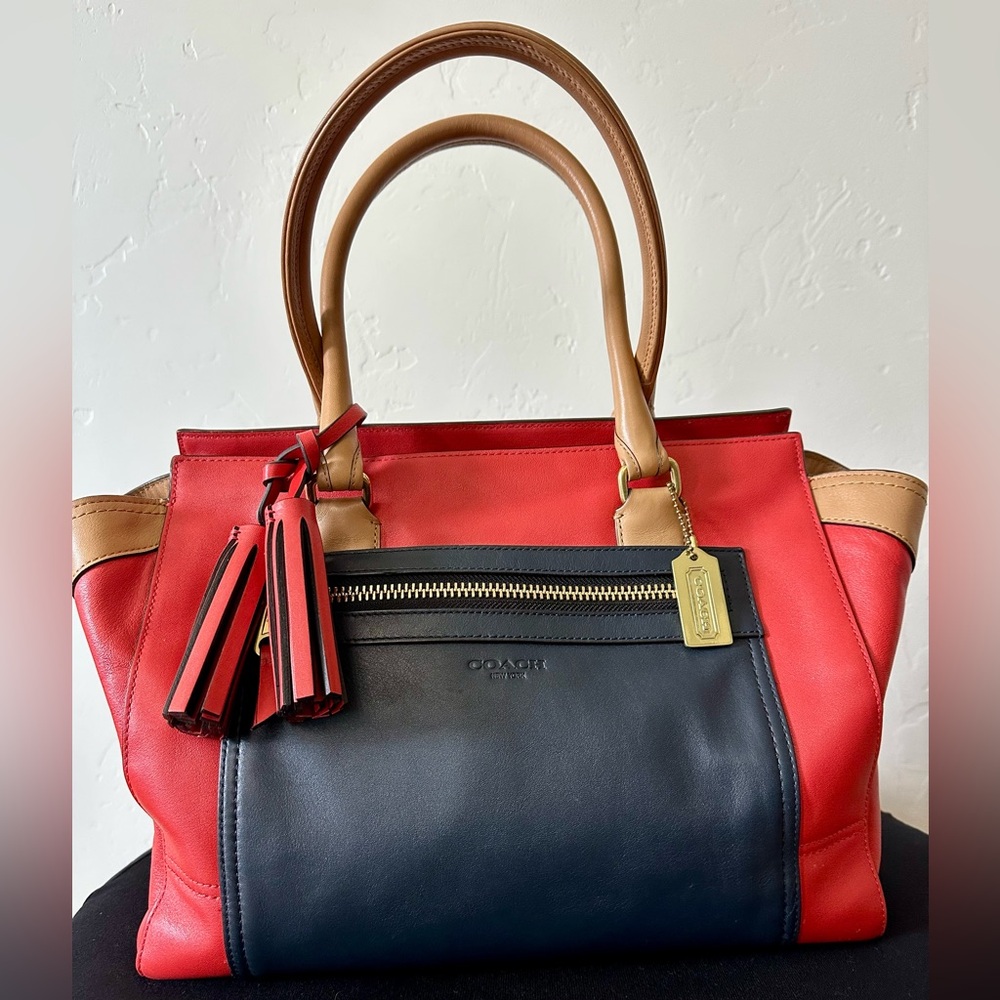 Coach Legacy Great Condition Red, Tan and Navy Candace Leather Satchel